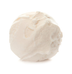 Ball of delicious vanilla ice cream on white background