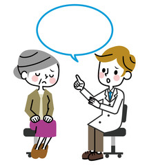 診察　シニア女性　困り顔