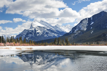 Winter Reflection of Mount Rundle in Banff National Park, Alberta