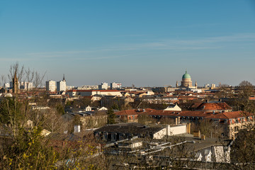 Fototapeta na wymiar A cityscape of Potdsam with a view to the Nikolai church