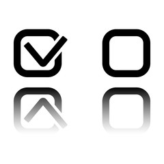 Checklist sign icon. Black icon with mirror reflection on white background