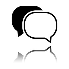 chat icon. Black icon with mirror reflection on white background
