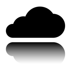 cloud icon. Black icon with mirror reflection on white background