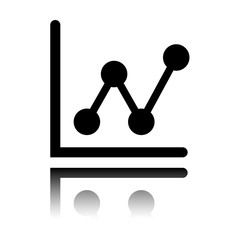 Growing graph line icon. Black icon with mirror reflection on white background