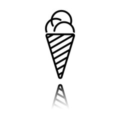 ice cream icon. Black icon with mirror reflection on white background