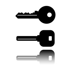 keys icons set. Black icon with mirror reflection on white background