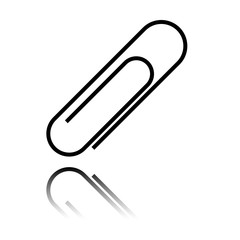 Obraz premium Paper clip icon. Black icon with mirror reflection on white background