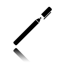 Pen or marker icon. Black icon with mirror reflection on white background