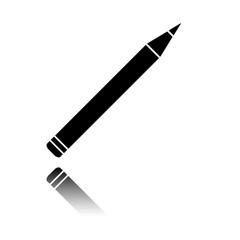 Pencil icon. Black icon with mirror reflection on white background