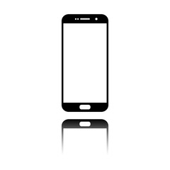 Sellphone icon. Black icon with mirror reflection on white background