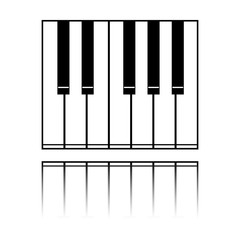 Simple piano icon. Black icon with mirror reflection on white background