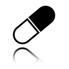 tablet icon. Black icon with mirror reflection on white background