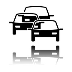 traffic jam icon. Black icon with mirror reflection on white background