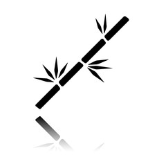 bamboo branch icon. Black icon with mirror reflection on white background