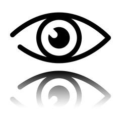 simple eye icon. Black icon with mirror reflection on white background