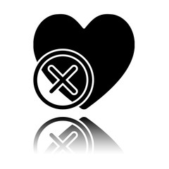 Obraz premium heart with cross. simple silhouette. Black icon with mirror reflection on white background