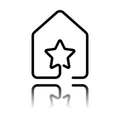 house with star icon. line style. Black icon with mirror reflection on white background