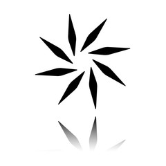 leaf, bamboo, flower. simple silhouette. Black icon with mirror reflection on white background