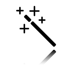 magic wand. simple silhouette. Black icon with mirror reflection on white background