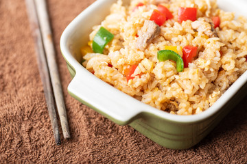 Fried rice with vegetables and pork, Thai cuisine