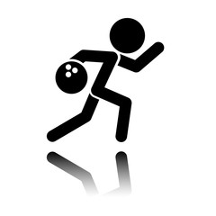 running man, bowling icon. Black icon with mirror reflection on white background