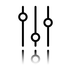setting. simple icon. Black icon with mirror reflection on white background