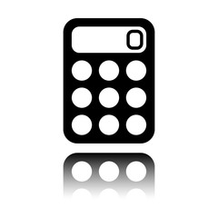 simple calculator icon. Black icon with mirror reflection on white background