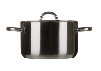 Stainless steel cooking pot with lid isolated on white