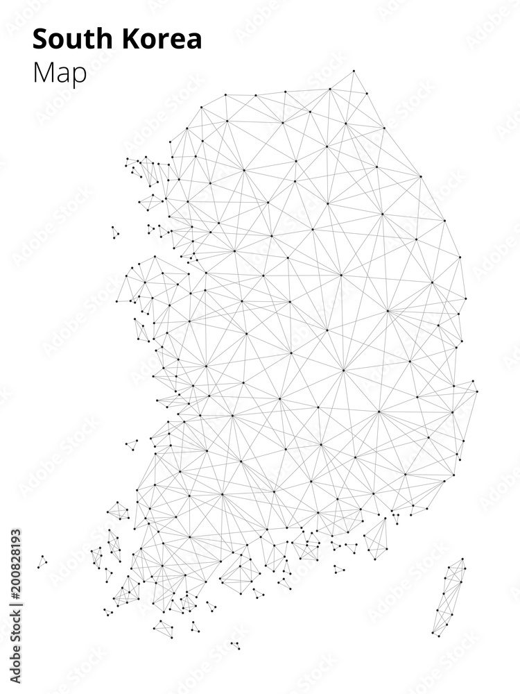 Wall mural korea map illustration in blockchain technology network style isolated on white background