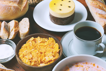 Close up view of continental breakfast