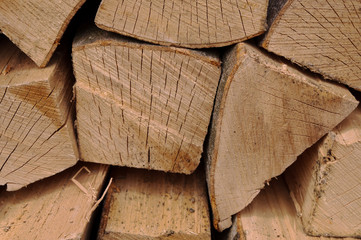 Cut and stacked hard woods of different shapes and sizes