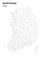 Korea map illustration in blockchain technology network style isolated on white background