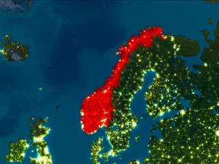 Norway in red at night