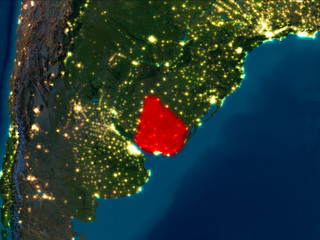 Uruguay in red at night