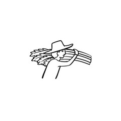 Man carrying wheat hand drawn outline doodle icon. Farmer with wheat vector sketch illustration for print, web, mobile and infographics isolated on white background.