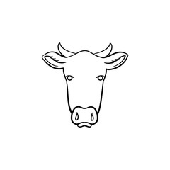 Cow head hand drawn outline doodle icon. Vector sketch illustration of cow head for print, web, mobile and infographics isolated on white background.