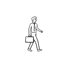 Employer figure with briefcase hand drawn outline doodle vector icon. Educated man holding briefcase sketch illustration for print, web, mobile and infographics isolated on white background.