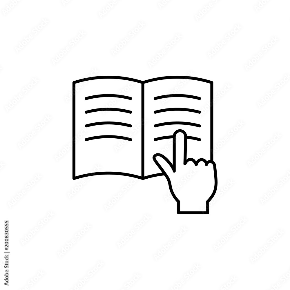 Poster finger on a book icon. element of knowledge for mobile concept and web apps. thin line icon for webs