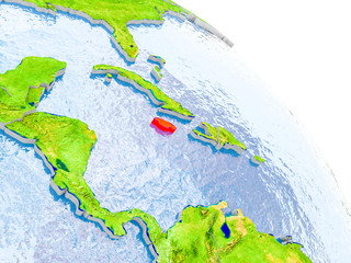 Jamaica in red model of Earth