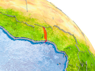 Togo in red model of Earth