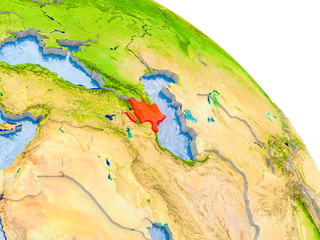 Azerbaijan in red model of Earth