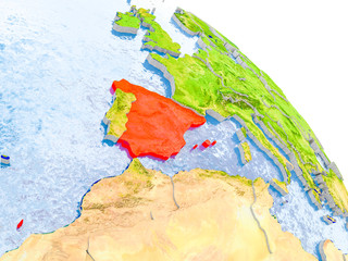 Spain in red model of Earth