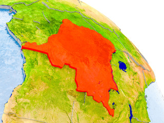 Democratic Republic of Congo in red model of Earth
