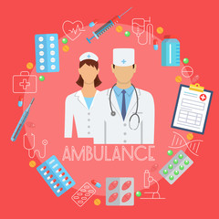 Ambulance poster with flat icons