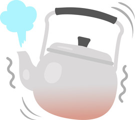 中のお湯が沸騰しているヤカン