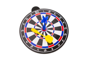 blue dart on center dartboard in competition concept