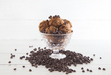Ice Cream Sunday on a White Wood Table