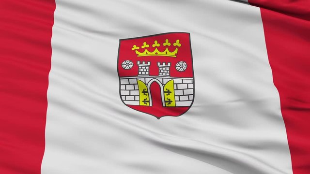 Bedzin closeup flag, city of Poland, realistic animation seamless loop - 10 seconds long