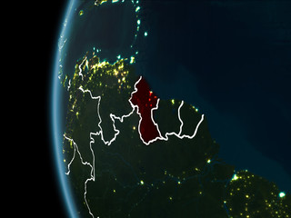 Guyana from space at night