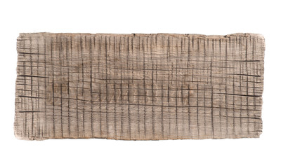 Closeup of empty vintage wooden old board isolated on white background